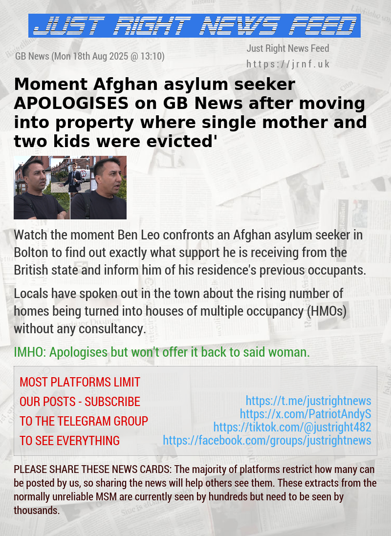 Moment Afghan asylum seeker APOLOGISES on GB News after ‘moving into property where single mother and two kids were evicted’
