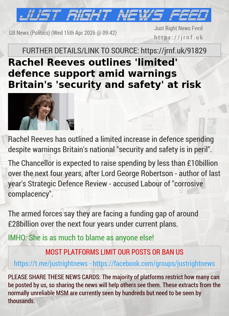 Rachel Reeves outlines ‘limited’ defence support amid warnings Britain’s ‘security and safety’ at risk