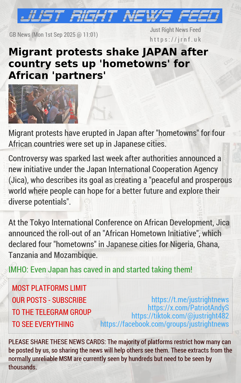 Migrant protests shake JAPAN after country sets up ’hometowns’ for African ’partners’