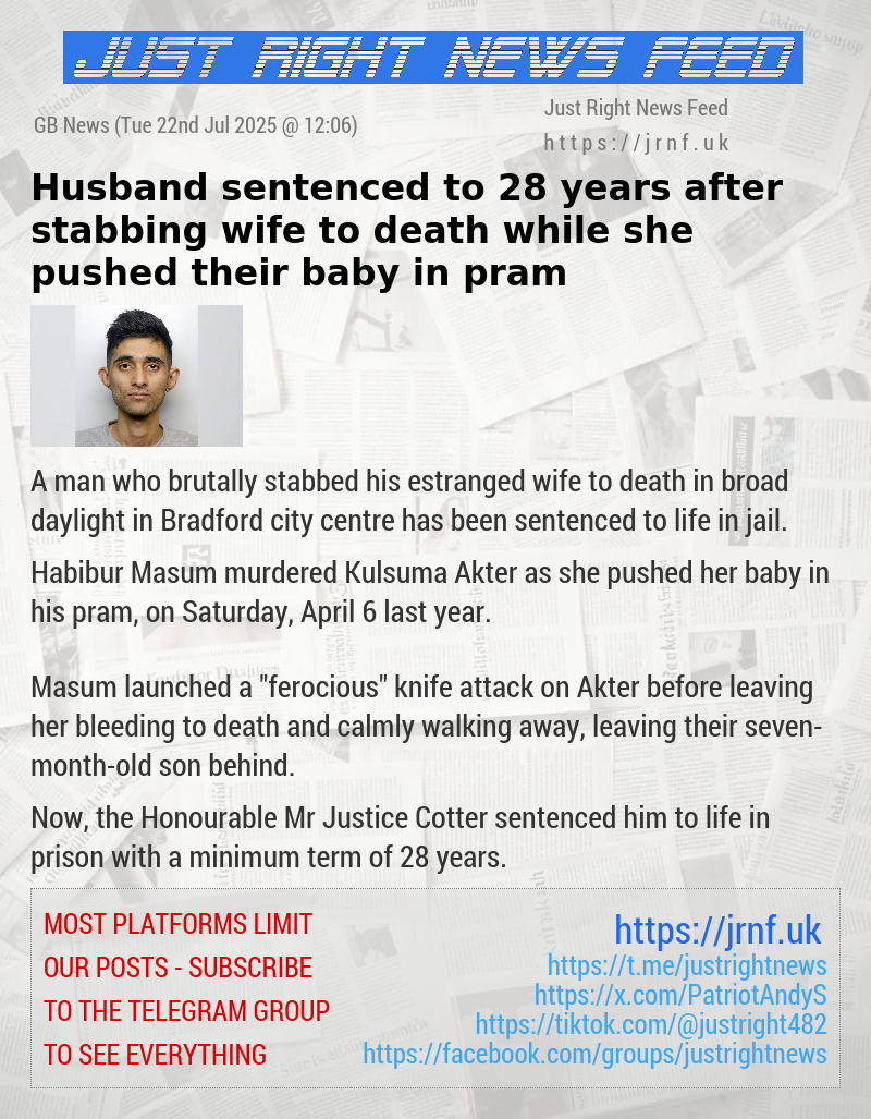 Husband sentenced to 28 years after stabbing wife to death while she pushed their baby in pram