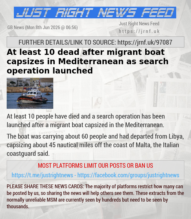 At least 10 dead after migrant boat capsizes in Mediterranean as search operation launched