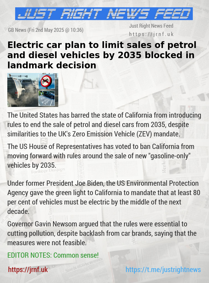 Electric car plan to limit sales of petrol and diesel vehicles by 2035 blocked in landmark decision