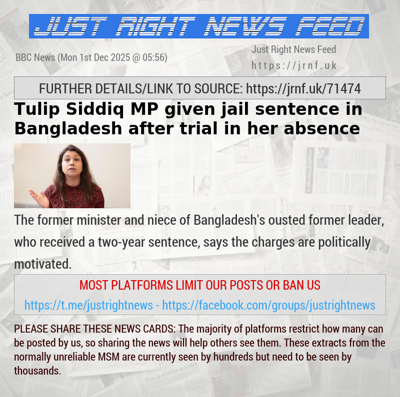 Tulip Siddiq MP given jail sentence in Bangladesh after trial in her absence