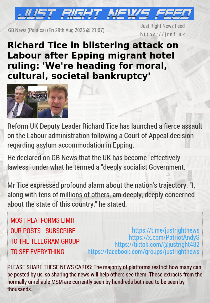 Richard Tice in blistering attack on Labour after Epping migrant hotel ruling: ’We’re heading for moral, cultural, societal bankruptcy’