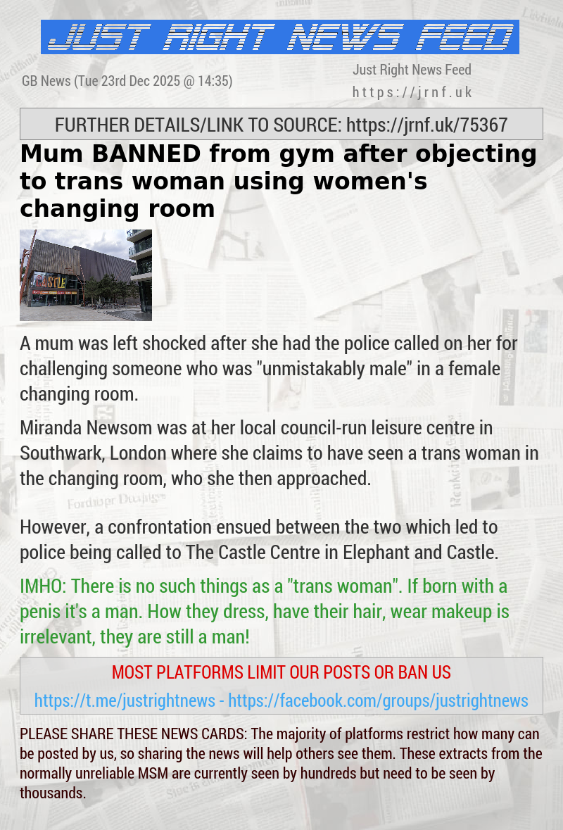 Mum BANNED from gym after objecting to trans woman using women’s changing room