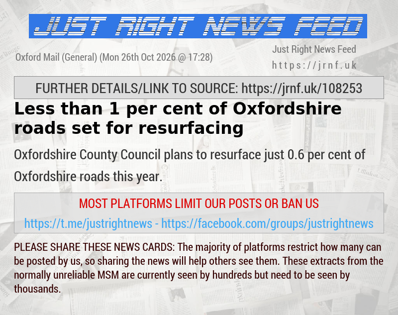 Less than 1 per cent of Oxfordshire roads set for resurfacing