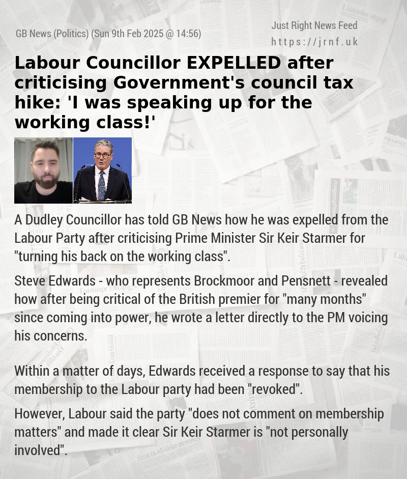 Labour Councillor EXPELLED after criticising Government’s council tax hike: ’I was speaking up for the working class!’