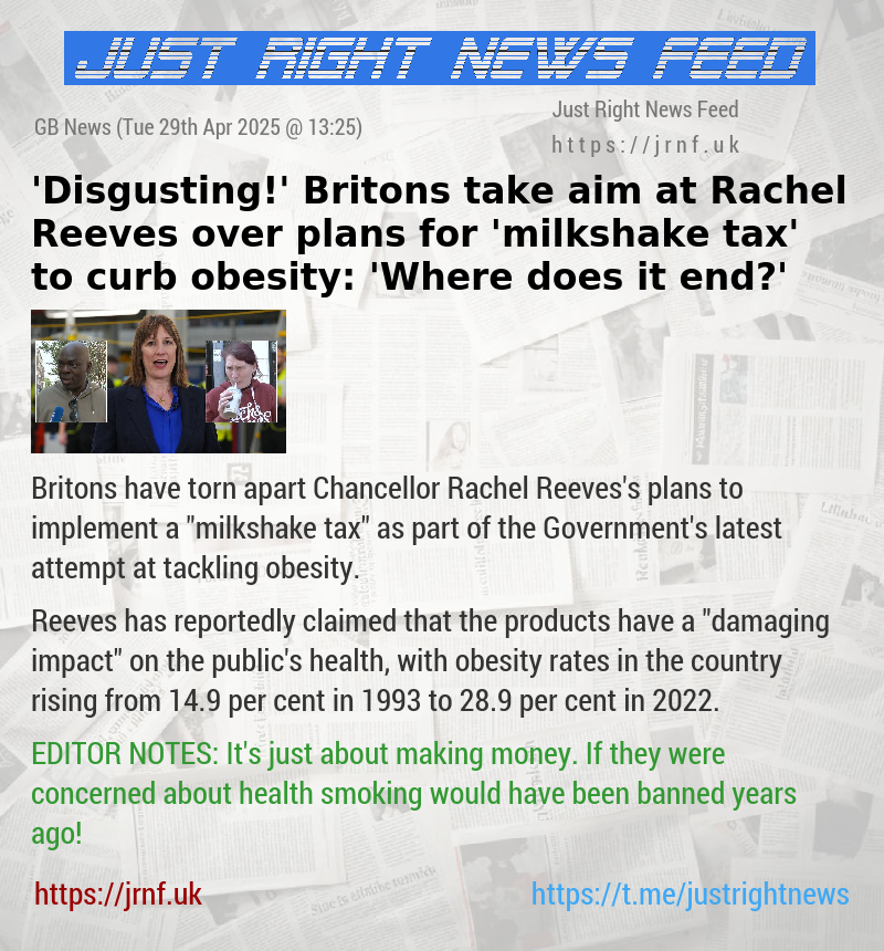 ’Disgusting!’ Britons take aim at Rachel Reeves over plans for ’milkshake tax’ to curb obesity: ’Where does it end?’