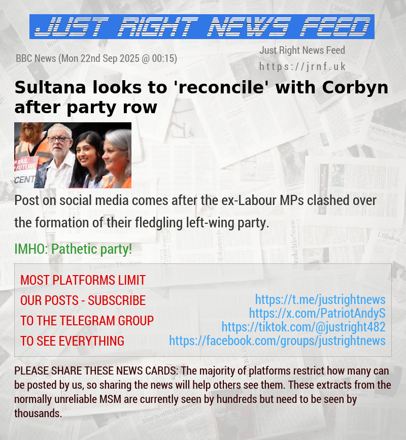 Sultana looks to ’reconcile’ with Corbyn after party row