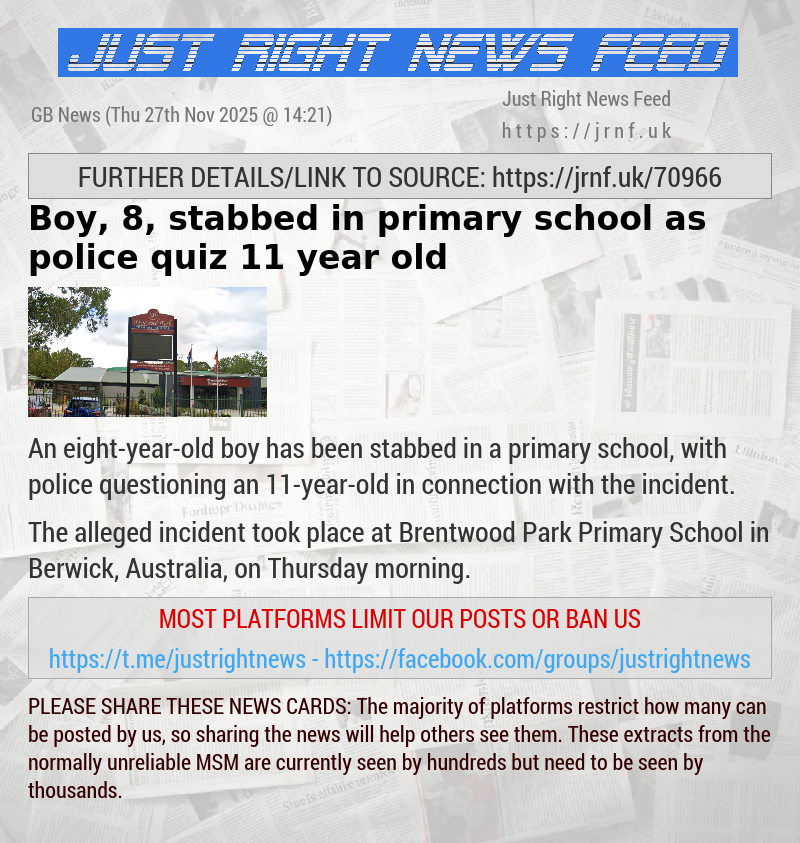 Boy, 8, stabbed in primary school as police quiz 11—year—old