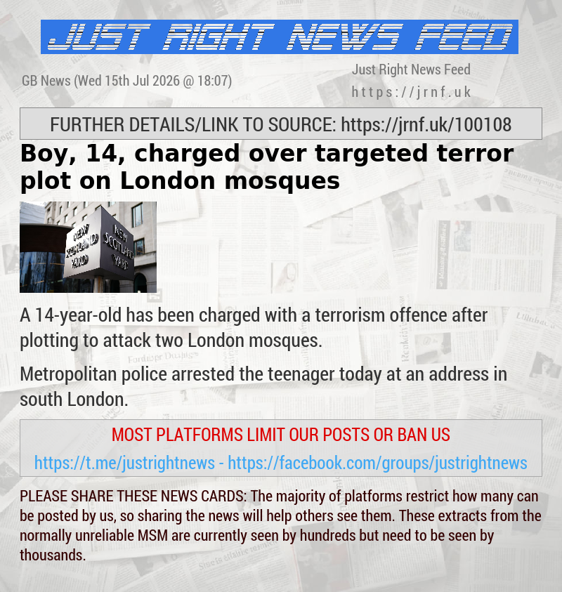 Boy, 14, charged over targeted terror plot on London mosques