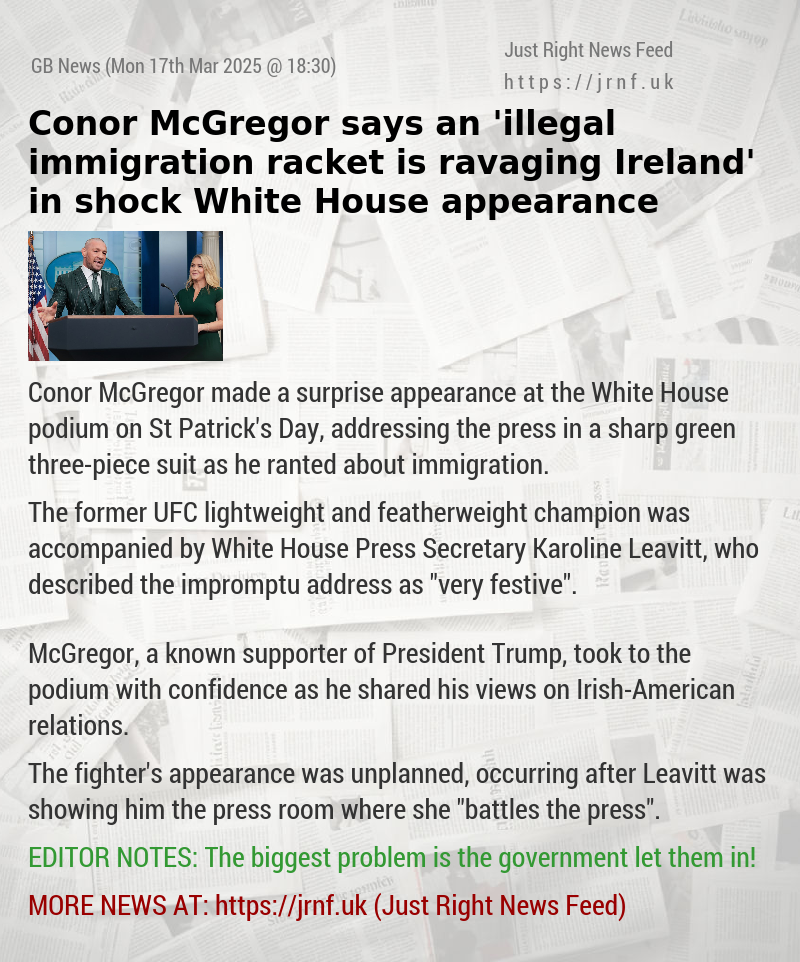 Conor McGregor says an ’illegal immigration racket is ravaging Ireland’ in shock White House appearance