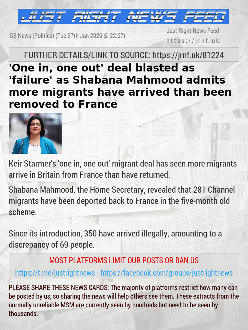 ’One—in, one—out’ deal blasted as ’failure’ as Shabana Mahmood admits more migrants have arrived than been removed to France