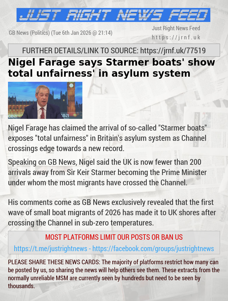 Nigel Farage says ‘Starmer boats’ show ‘total unfairness’ in asylum system
