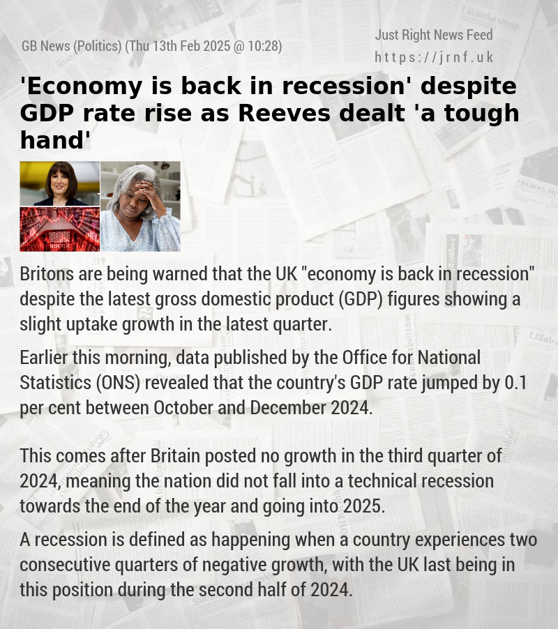 ’Economy is back in recession’ despite GDP rate rise as Reeves dealt ’a tough hand’