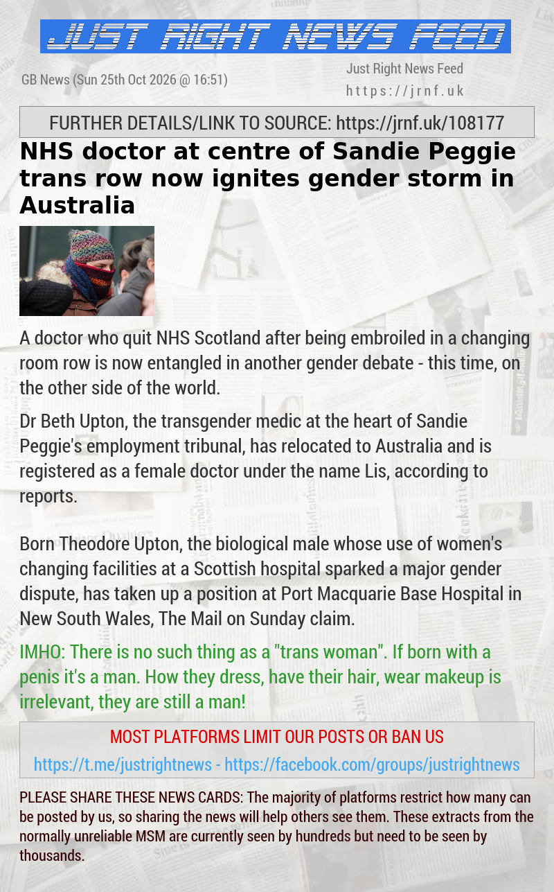 NHS doctor at centre of Sandie Peggie trans row now ignites gender storm in Australia