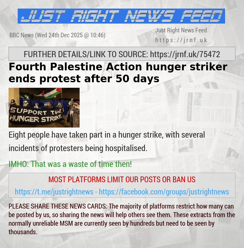 Fourth Palestine Action hunger striker ends protest after 50 days