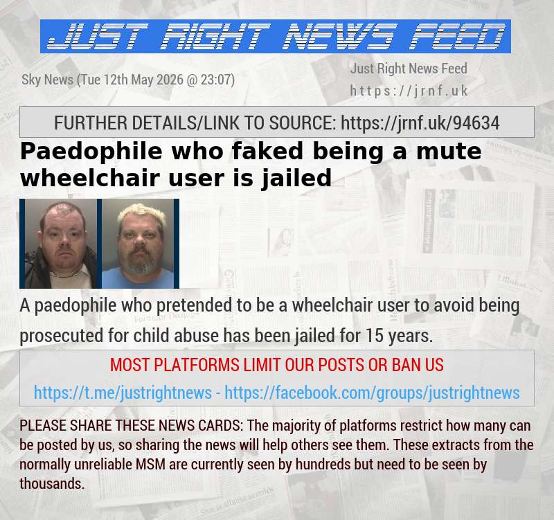 Paedophile who faked being a mute wheelchair user is jailed