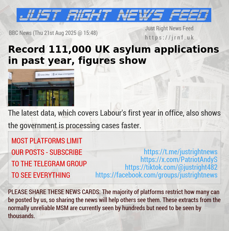 Record 111,000 UK asylum applications in past year, figures show 
