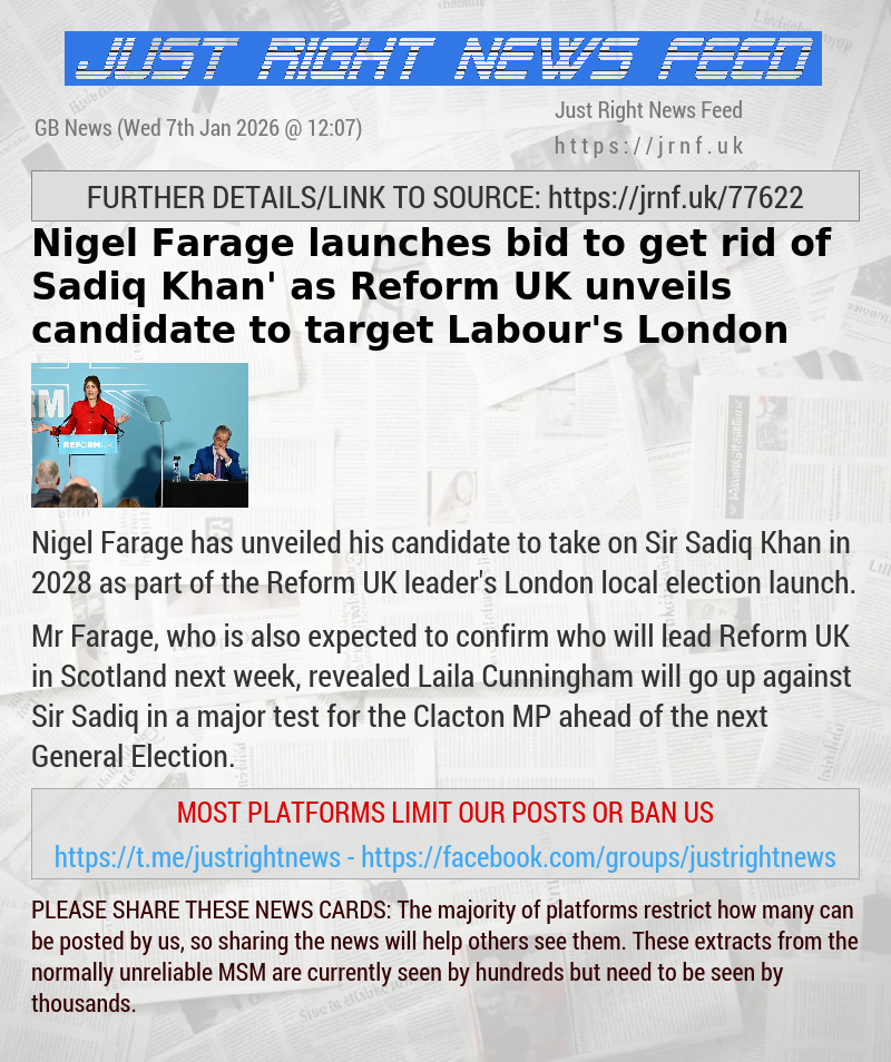 Nigel Farage launches bid to ‘get rid of Sadiq Khan’ as Reform UK unveils candidate to target Labour’s London