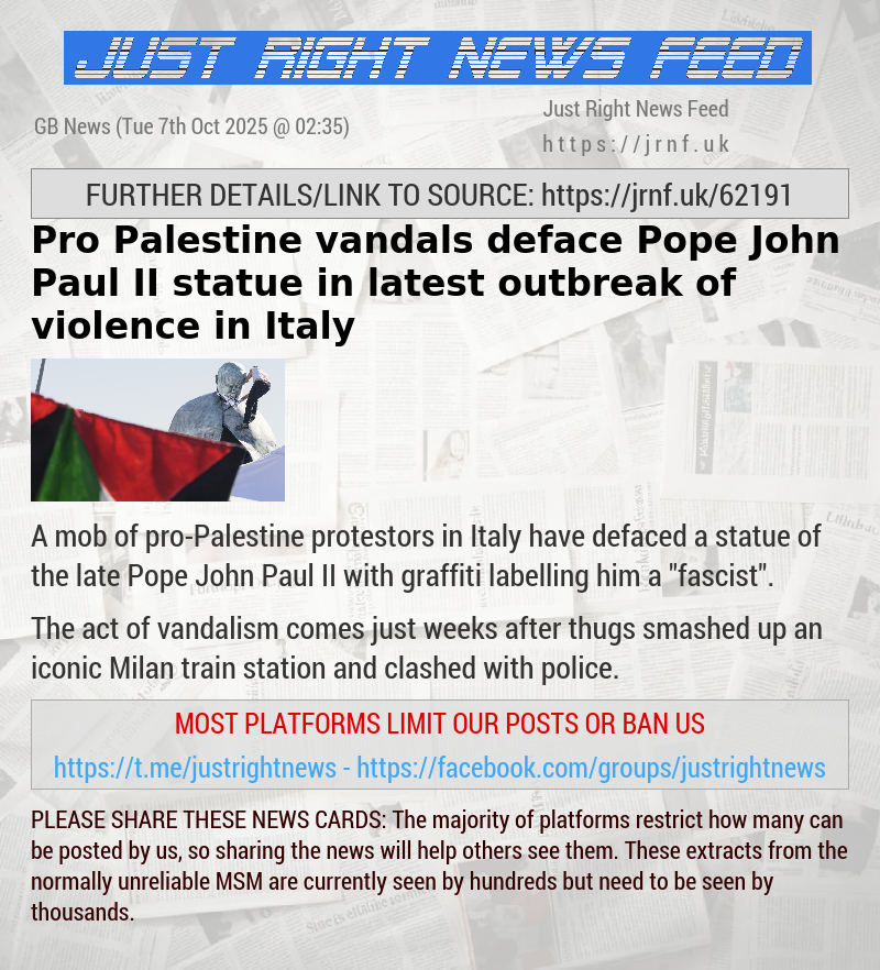 Pro—Palestine vandals deface Pope John Paul II statue in latest outbreak of violence in Italy