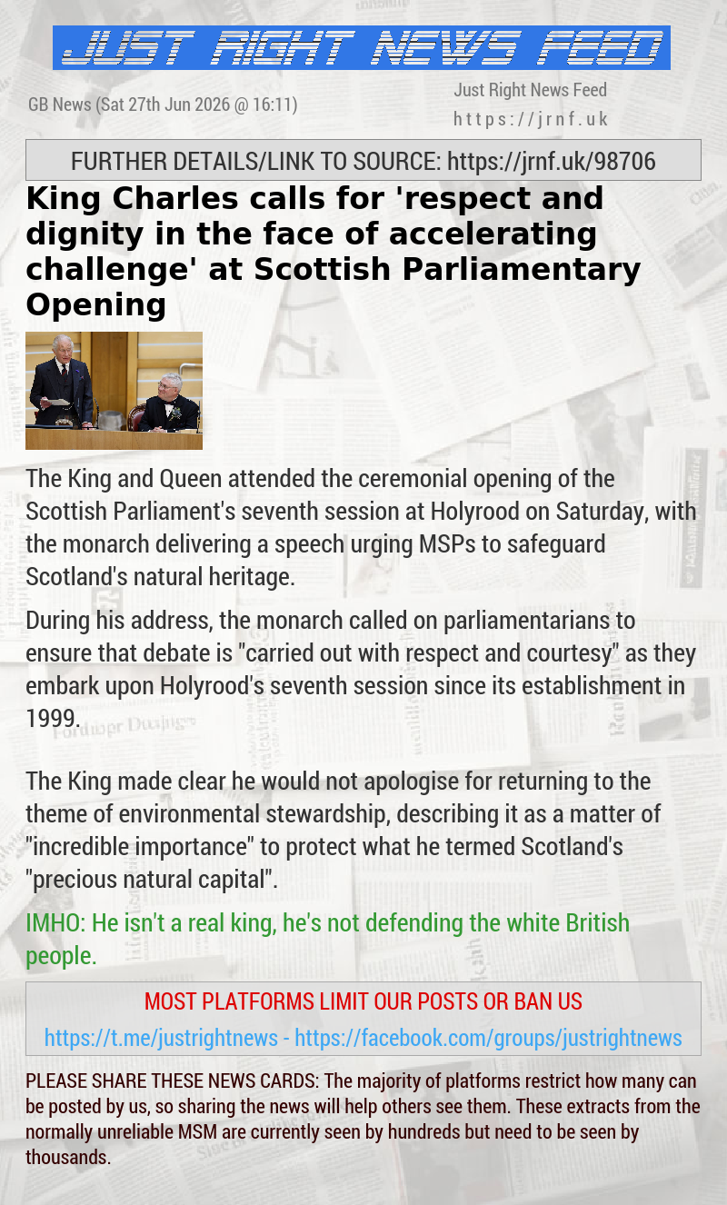 King Charles calls for ’respect and dignity in the face of accelerating challenge’ at Scottish Parliamentary Opening