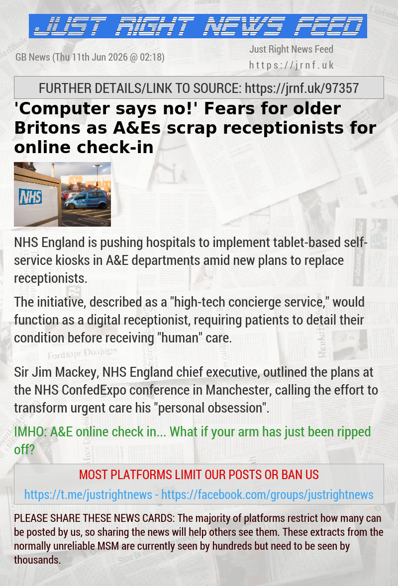 ’Computer says no!’ Fears for older Britons as A&Es scrap receptionists for online check—in