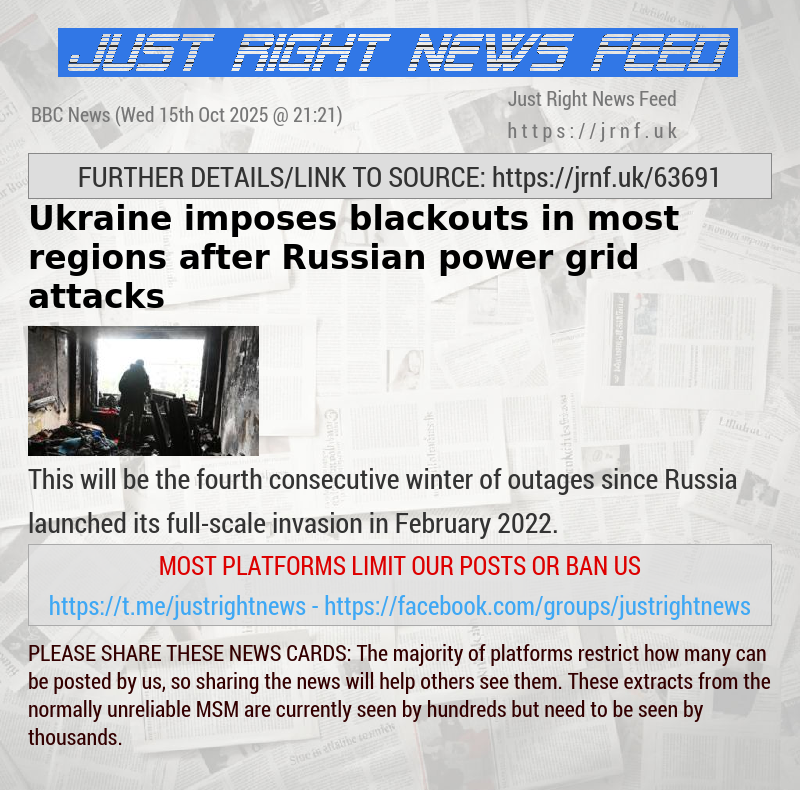 Ukraine imposes blackouts in most regions after Russian power grid attacks