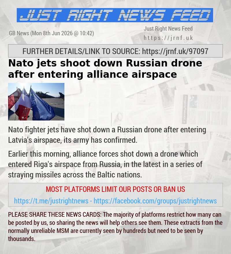 Nato jets shoot down Russian drone after entering alliance airspace