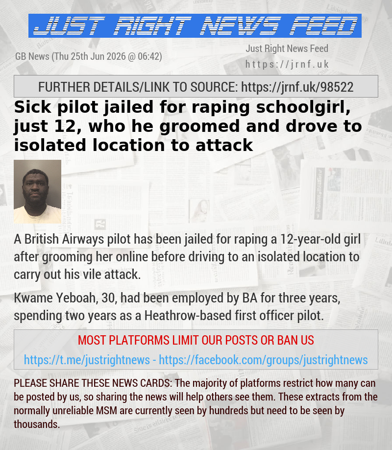 Sick pilot jailed for raping schoolgirl, just 12, who he groomed and drove to isolated location to attack