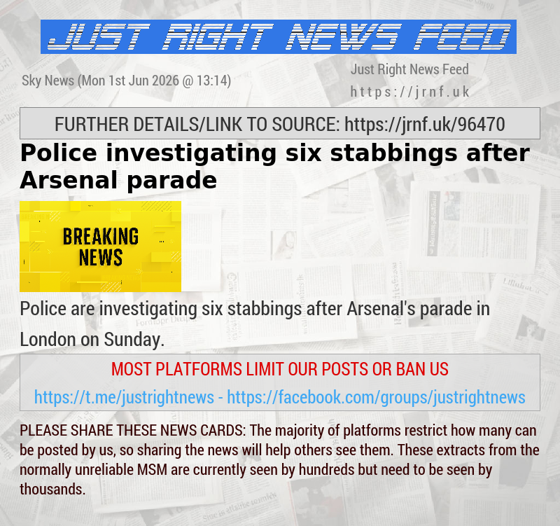 Police investigating six stabbings after Arsenal parade