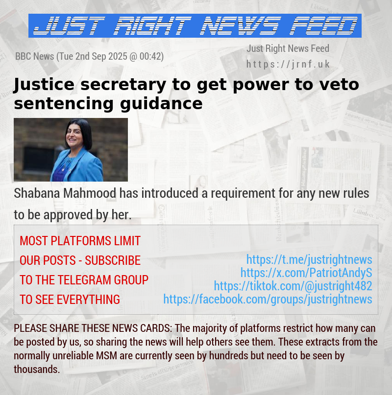Justice secretary to get power to veto sentencing guidance