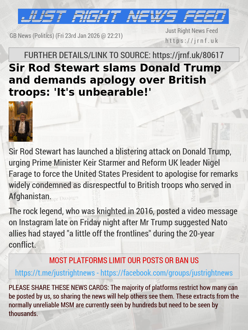 Sir Rod Stewart slams Donald Trump and demands apology over British troops: ’It’s unbearable!’