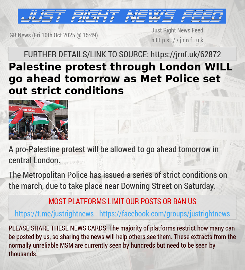 Palestine protest through London WILL go ahead tomorrow as Met Police set out strict conditions