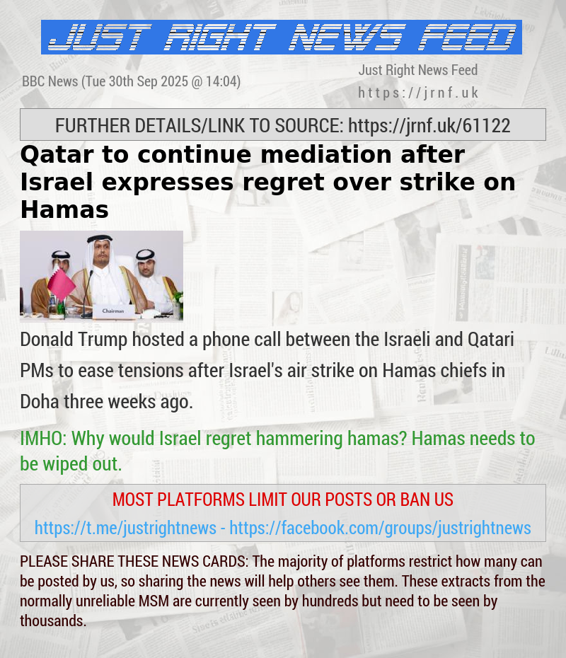 Qatar to continue mediation after Israel expresses regret over strike on Hamas