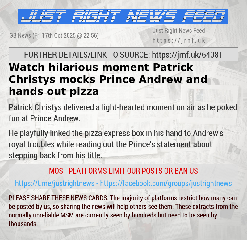 Watch hilarious moment Patrick Christys mocks Prince Andrew and hands out pizza