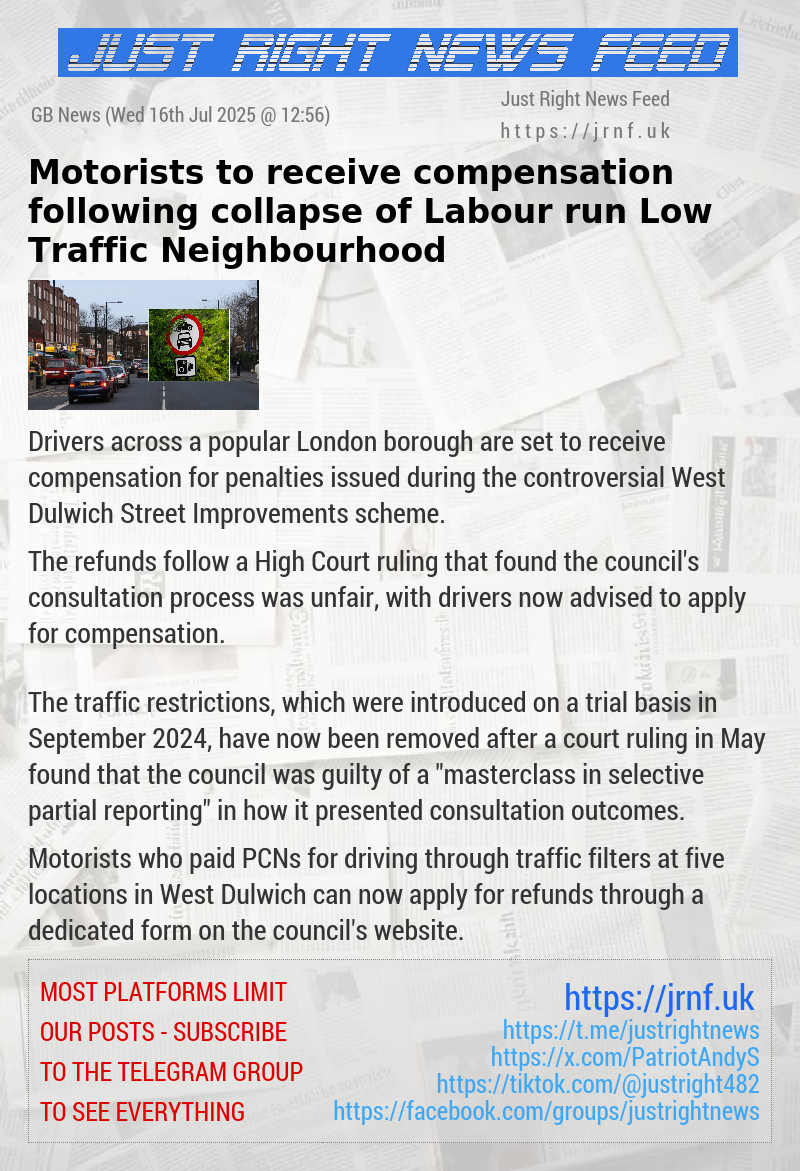 Motorists to receive compensation following collapse of Labour—run Low Traffic Neighbourhood