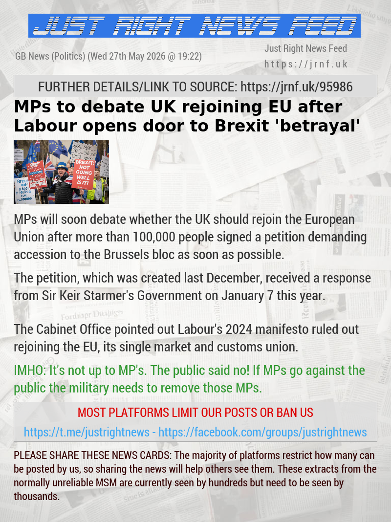MPs to debate UK rejoining EU after Labour opens door to Brexit ’betrayal’