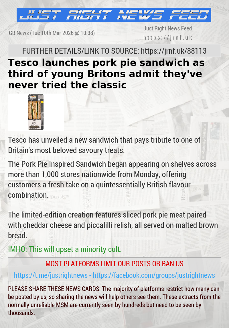 Tesco launches pork pie sandwich as third of young Britons admit they’ve never tried the classic