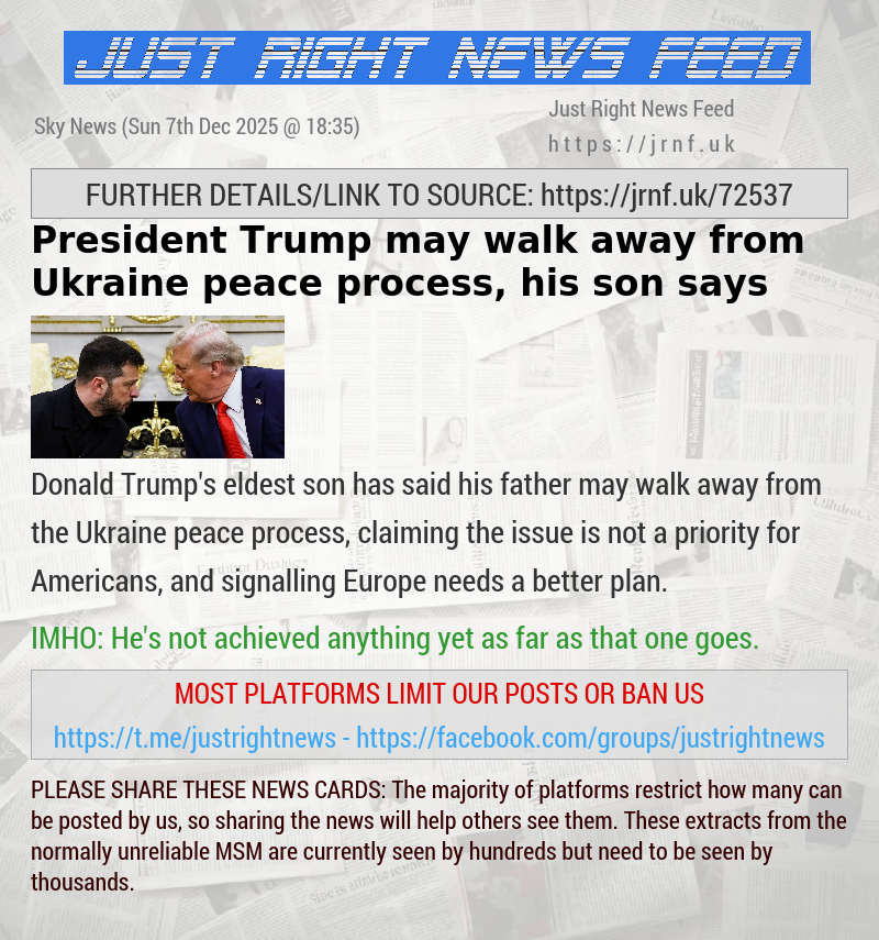 President Trump may walk away from Ukraine peace process, his son says