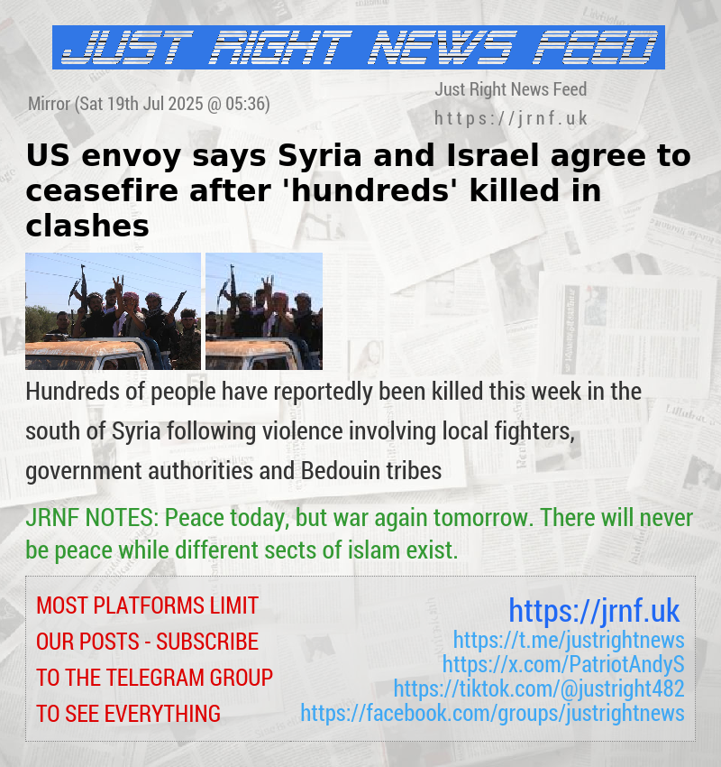 US envoy says Syria and Israel agree to ceasefire after ’hundreds’ killed in clashes