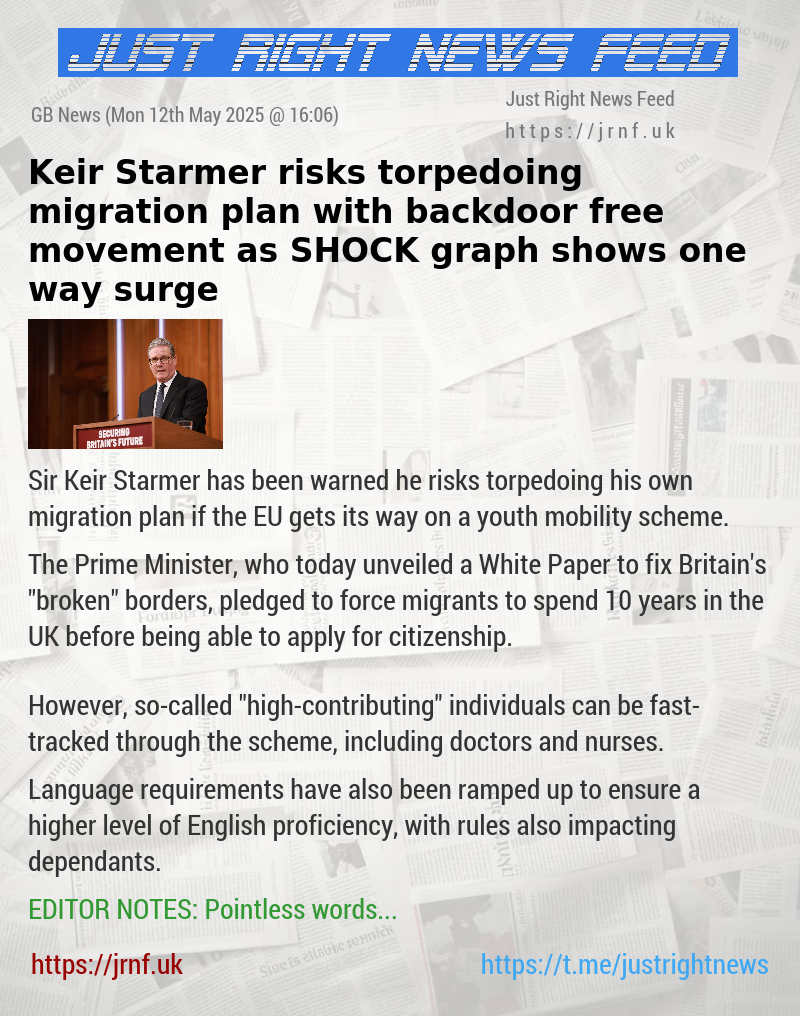 Keir Starmer risks torpedoing migration plan with backdoor free movement as SHOCK graph shows one—way surge
