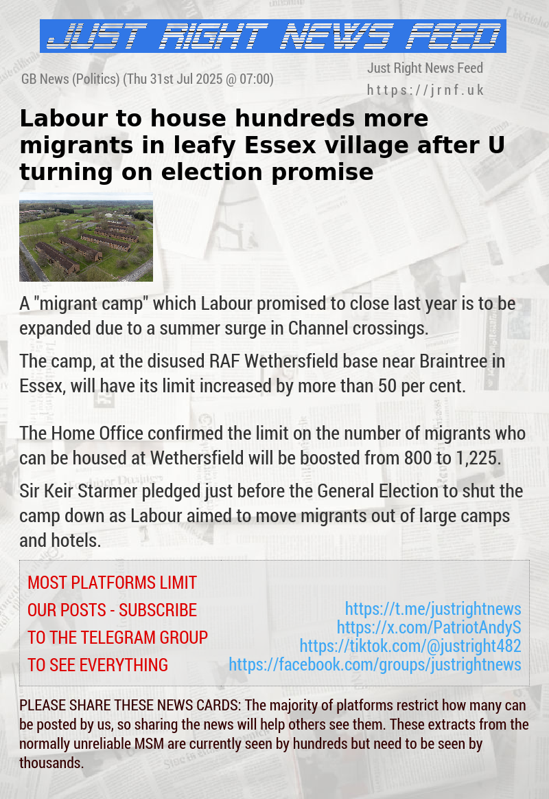 Labour to house hundreds more migrants in leafy Essex village after U—turning on election promise