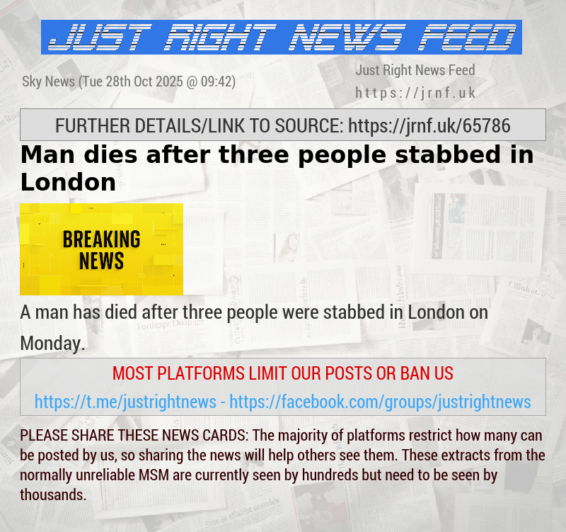 Man dies after three people stabbed in London