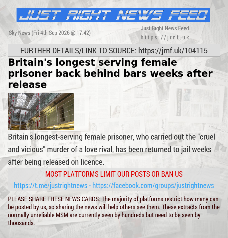 Britain’s longest—serving female prisoner back behind bars weeks after release