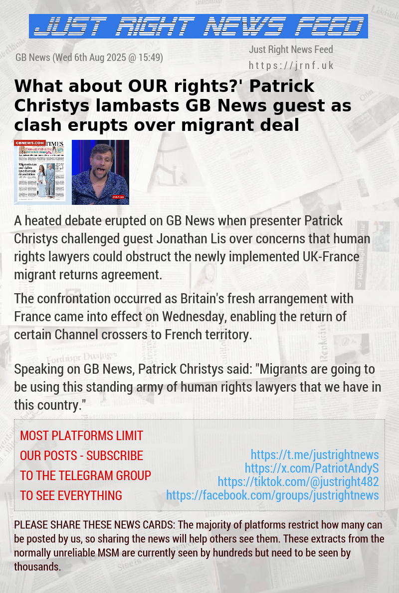 ‘What about OUR rights?’ Patrick Christys lambasts GB News guest as clash erupts over migrant deal