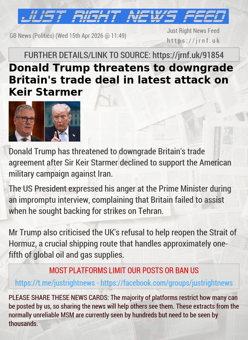 Donald Trump threatens to downgrade Britain’s trade deal in latest attack on Keir Starmer