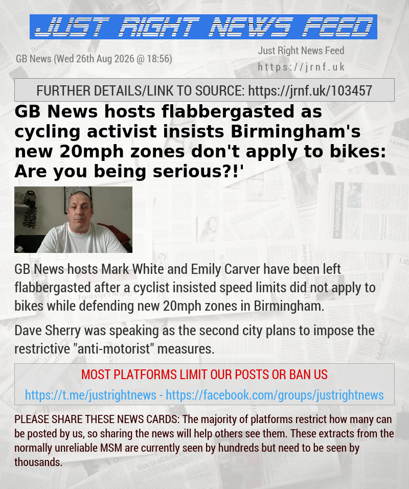 GB News hosts flabbergasted as cycling activist insists Birmingham’s new 20mph zones don’t apply to bikes: ‘Are you being serious?!’