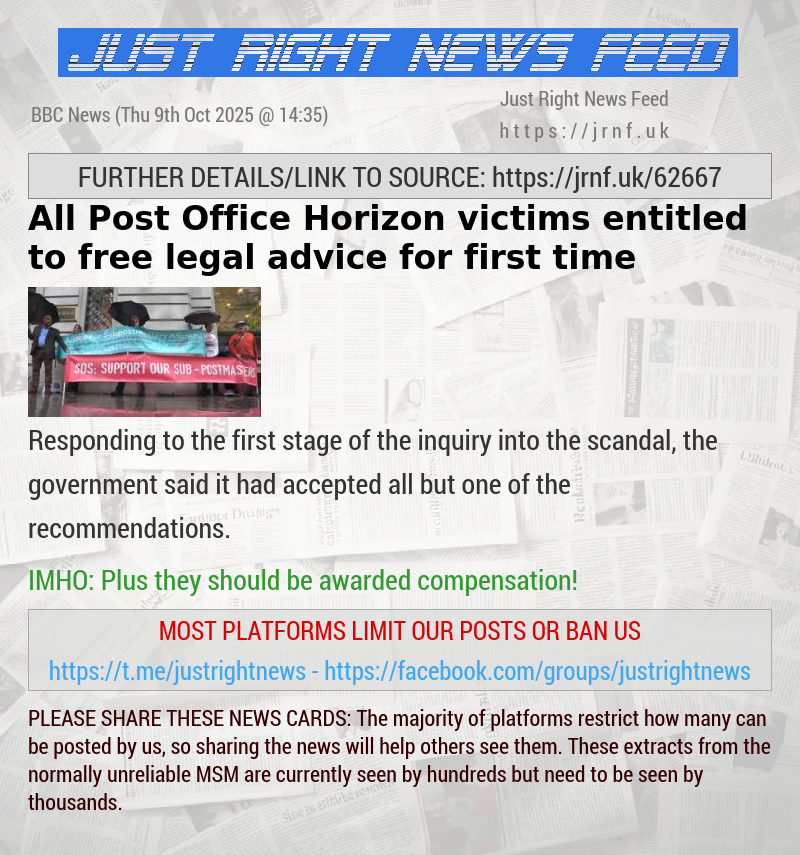 All Post Office Horizon victims entitled to free legal advice for first time