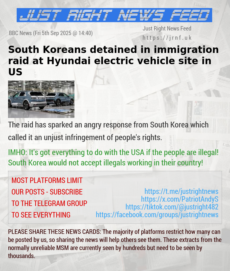 South Koreans detained in immigration raid at Hyundai electric vehicle site in US
